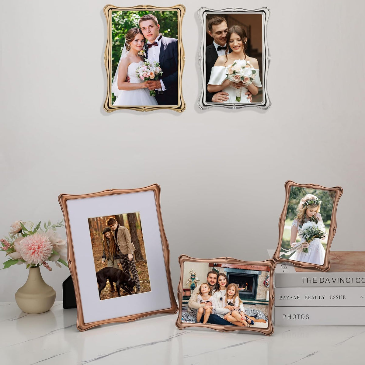 4 x 6'' Premium Alloy Gold Photo Frame - High-End Décor Picture Frames 6x4'' with Velvet Backing,Hi