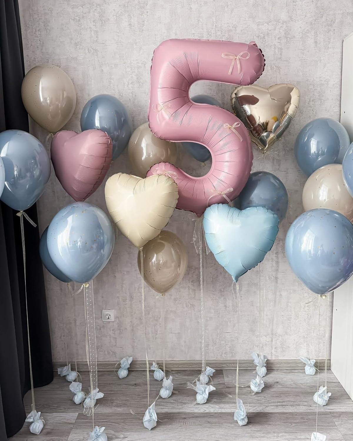 Pink Blue Heart Balloons,12Pcs 18Inch Cream White Baby Pink Blue Heart Shaped Foil Helium Balloons
