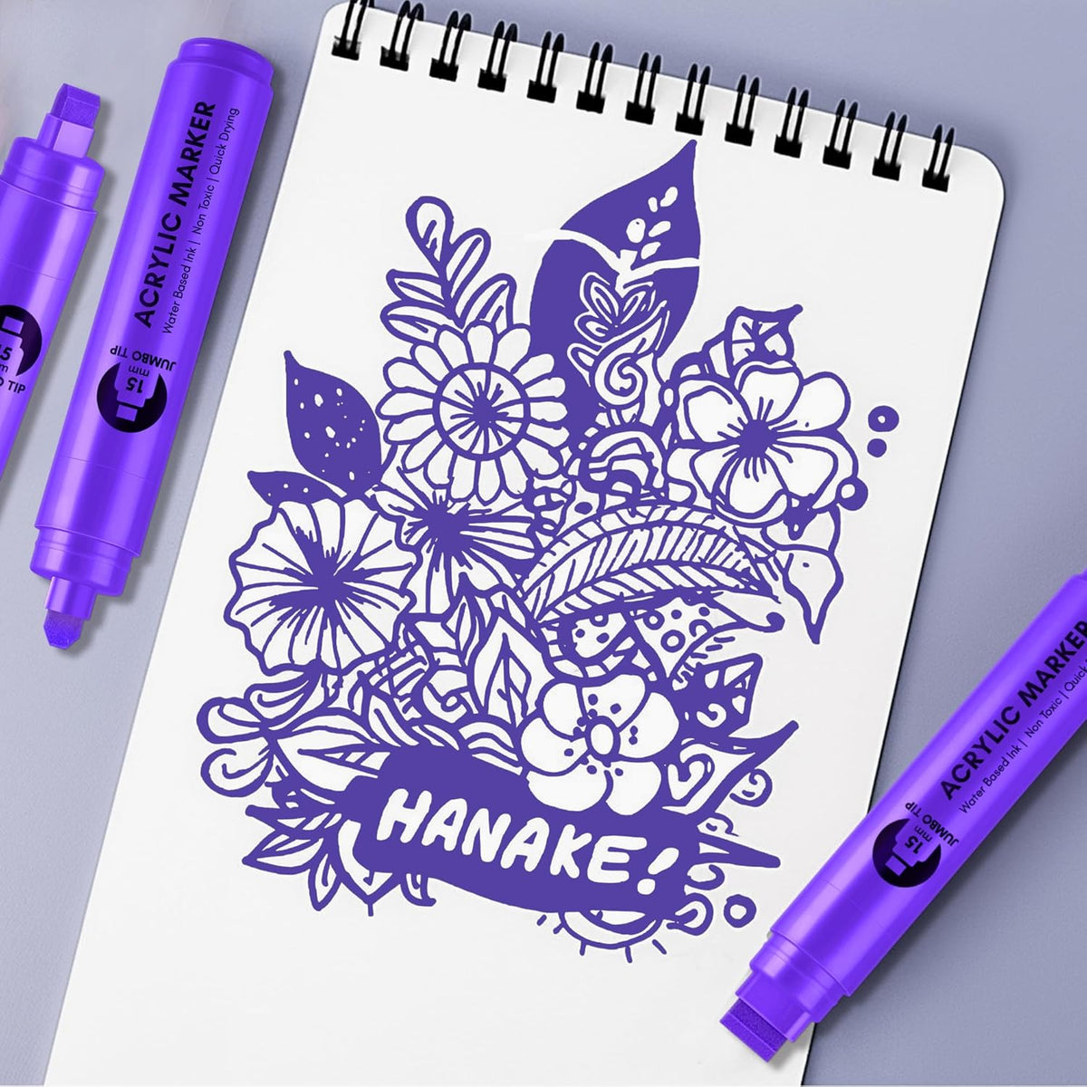 3 Pcs Purple Jumbo Permanent Markers: 15mm Wide Tip Thick Acrylic Paint Pen Large Calligraphy