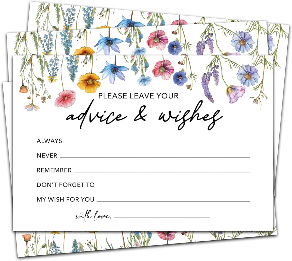 Advice And Wishes Cards (25pcs), Wildflowers Advice Cards For Mr And Mrs, Bride And Groom, New