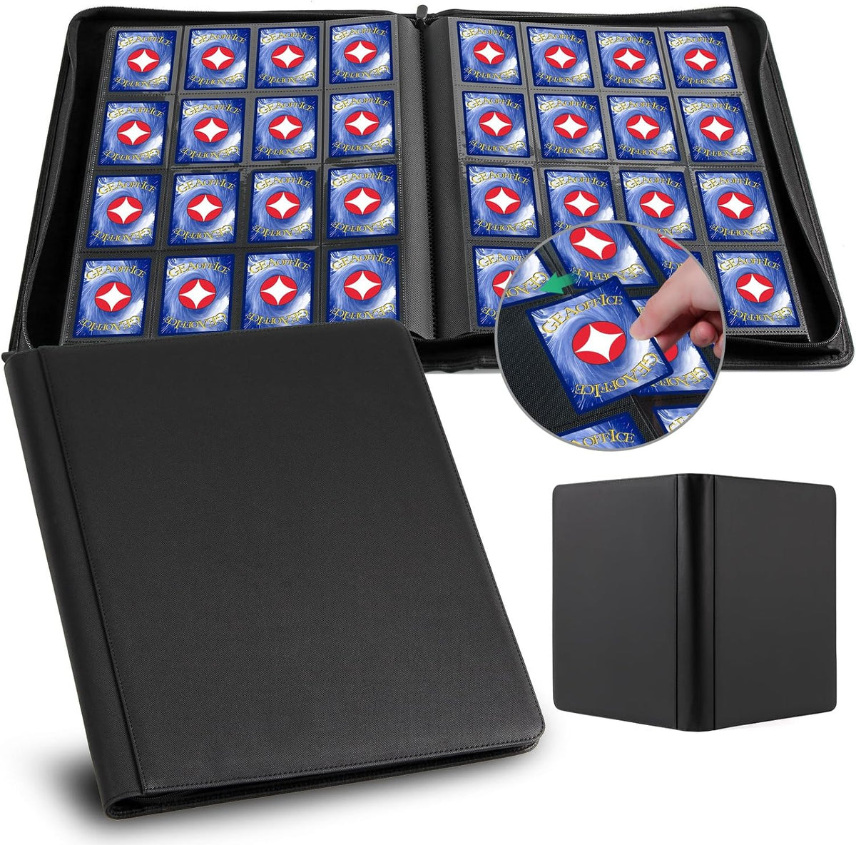 Premium Card Binder 16 Pocket, GEAoffice PU Cover Trading Card binder for 1000+ Cards, Sturdy Card
