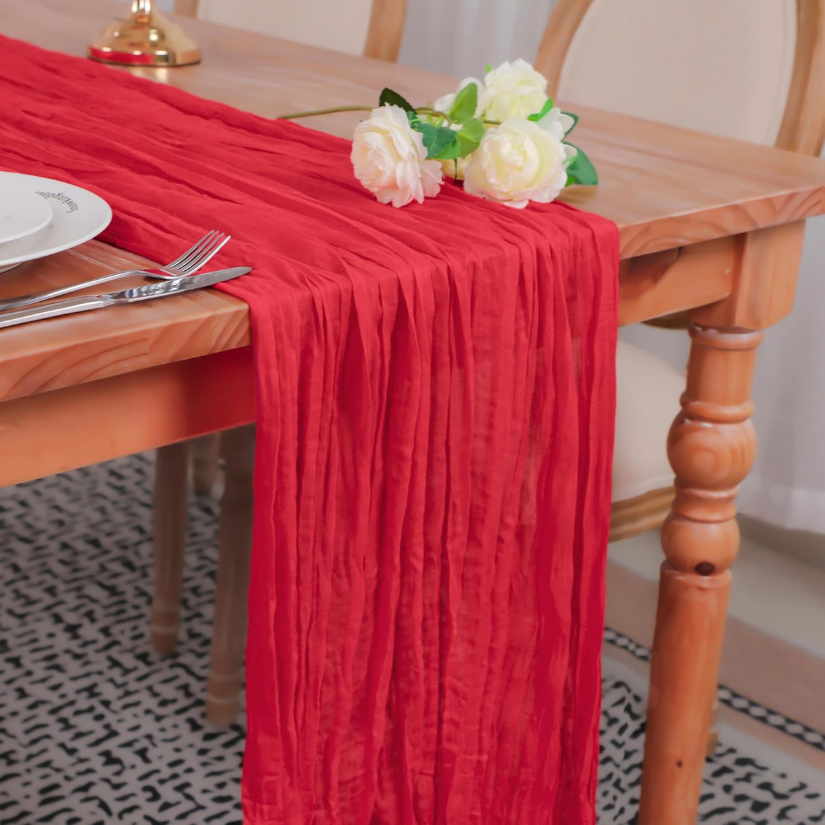 Snowkingdom 10 Ft Red Cheesecloth Table Runner, 120 inch Long Cheese Cloth Boho Gauze Runner for