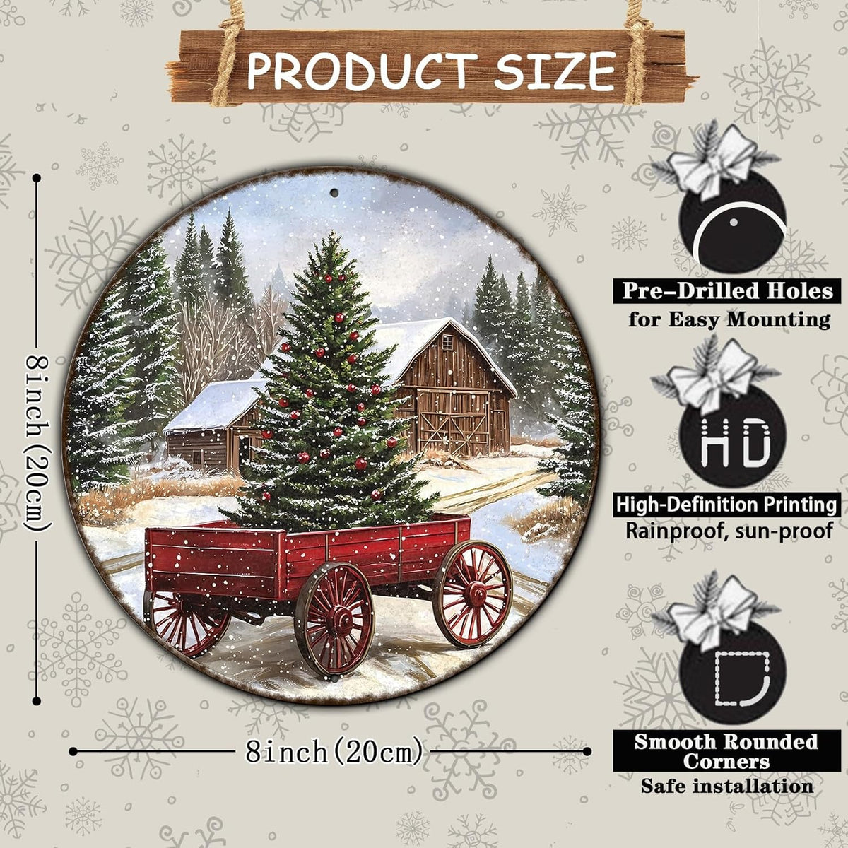 Round Barn Christmas Trees Metal Tin Sign Christmas Vintage Tin Sign Poster For Kitchen Cafe Bar