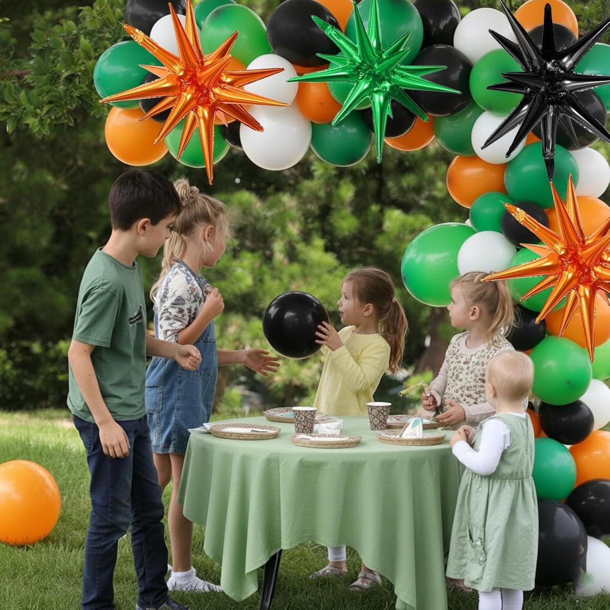 Black Green Orange Star Balloons,9Pcs 22Inch Black Orange Green Explosion Spike Cone Helium