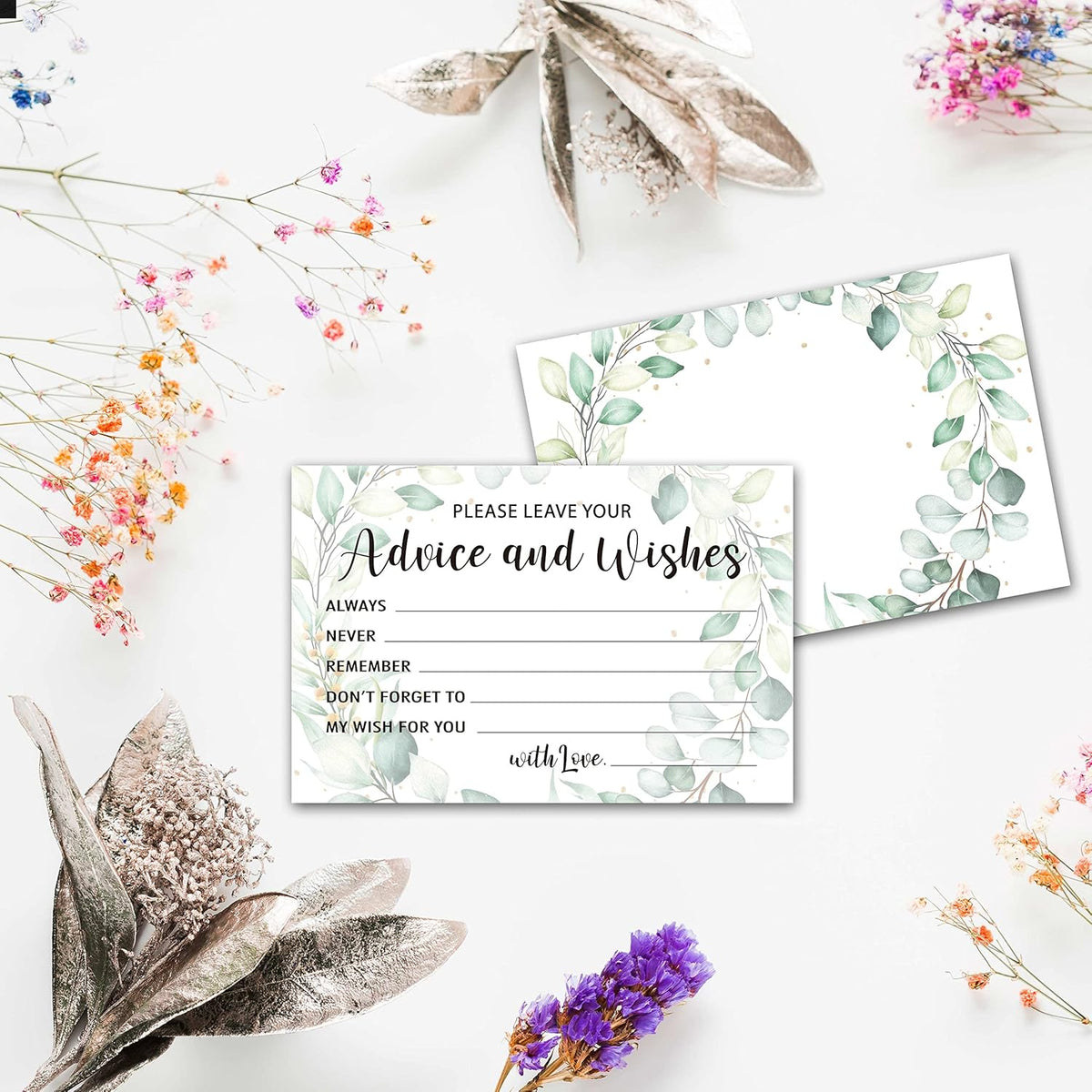 Greenery Advice and Wishes Cards, 25 Pcs Eucalyptus Double Sided Advice Cards for The Bride and