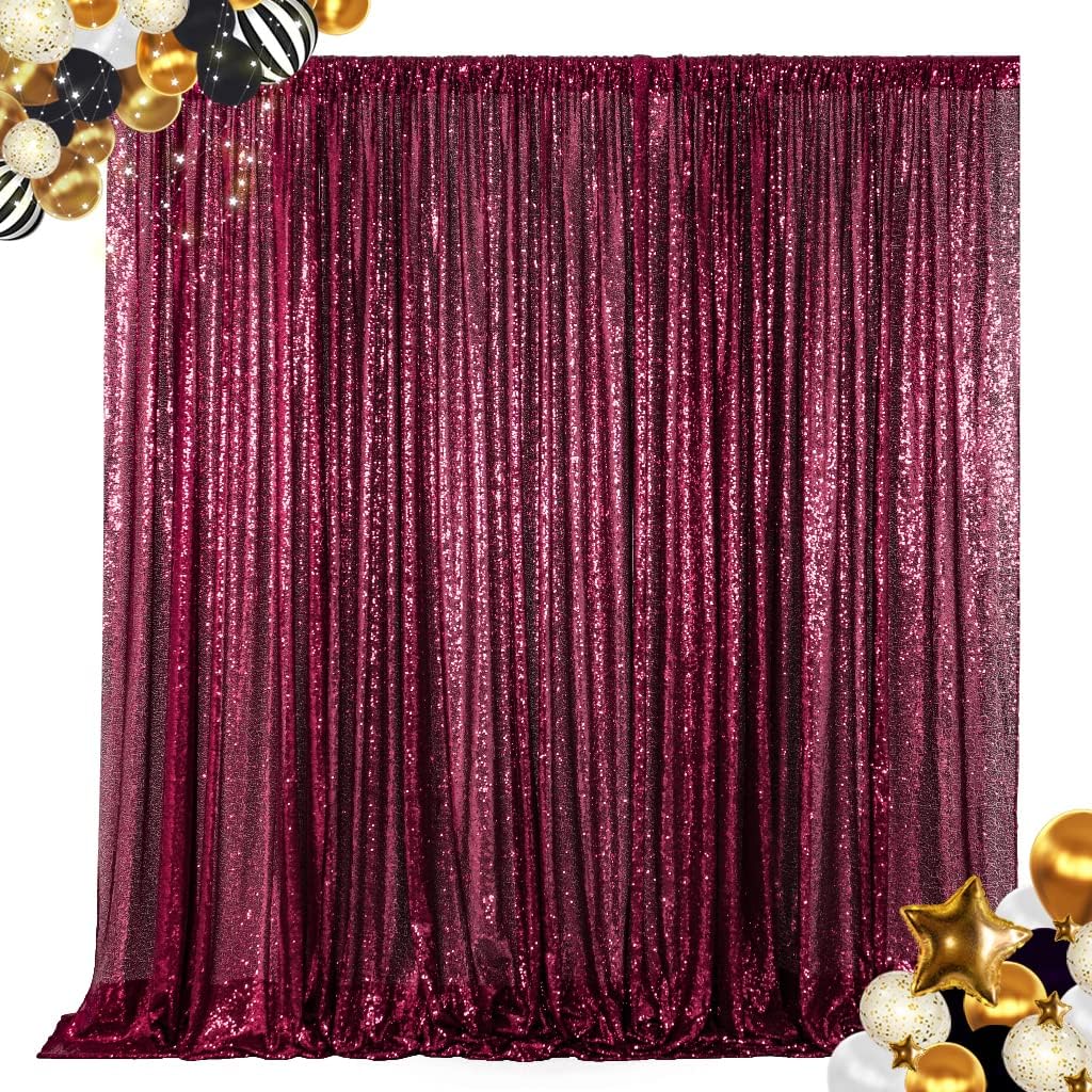 ShinyBeauty Burgundy Sequin Backdrop 10FTx10FT Sequin Fabric Backdrops for Photograph