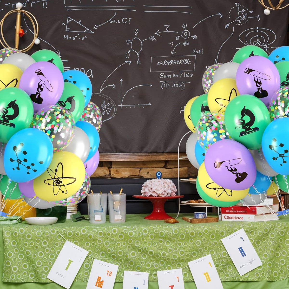 Science Party Balloons, 12 Inch Gray Light Yellow Green Purple Confetti Balloons for Boys Scientist