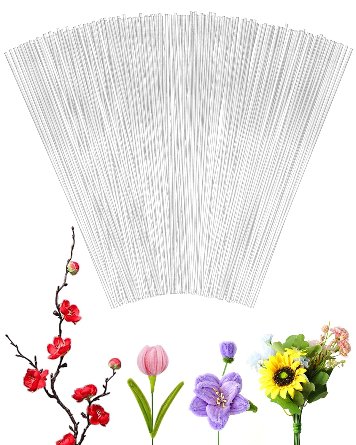 100 PCS FIVEIZERO 18 Gauge Green Floral Wire Stems for Artificial Flower Making,Florist Wire,Flower