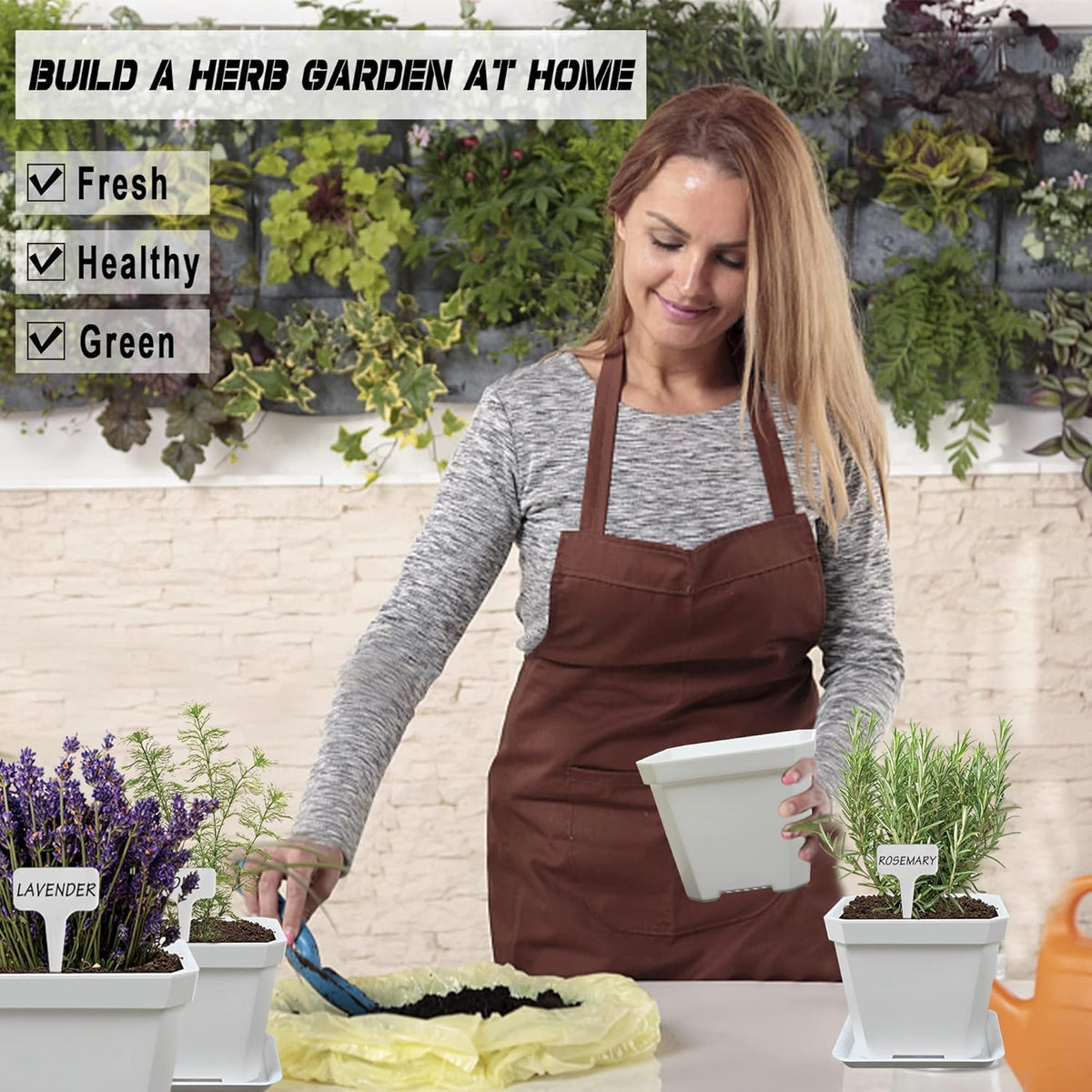 10 Herb Seeds Garden Starter Grow Kit with White Pots, Markers, Nutritional Soil, Watering, Herb