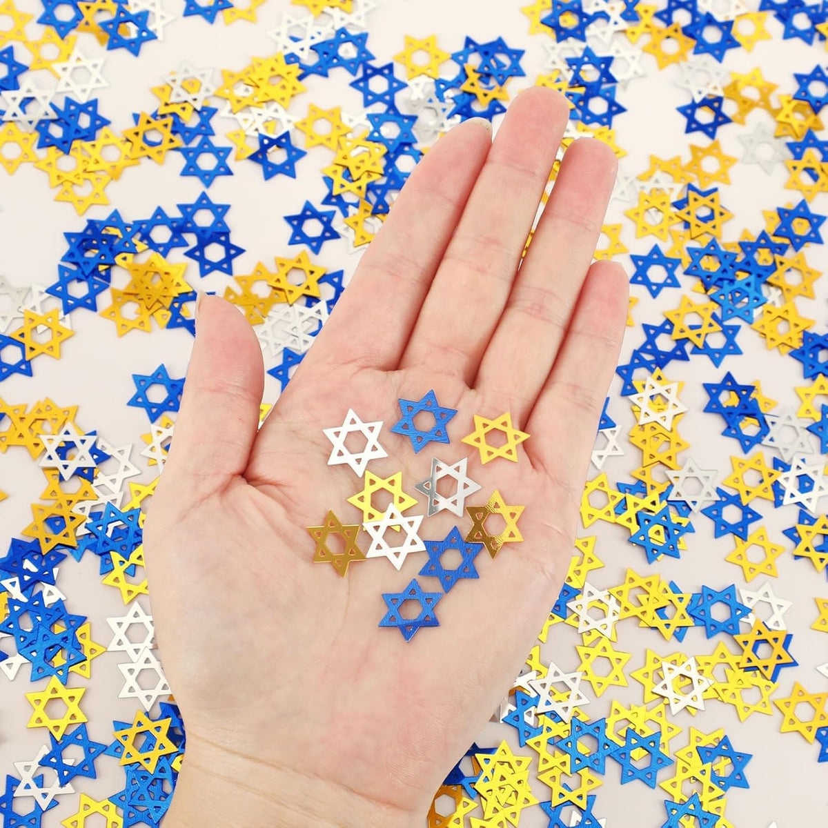 MARFOREVER Star of David Glitter Confetti, Hanukkah Confetti Table Decorations Gold Blue Silver
