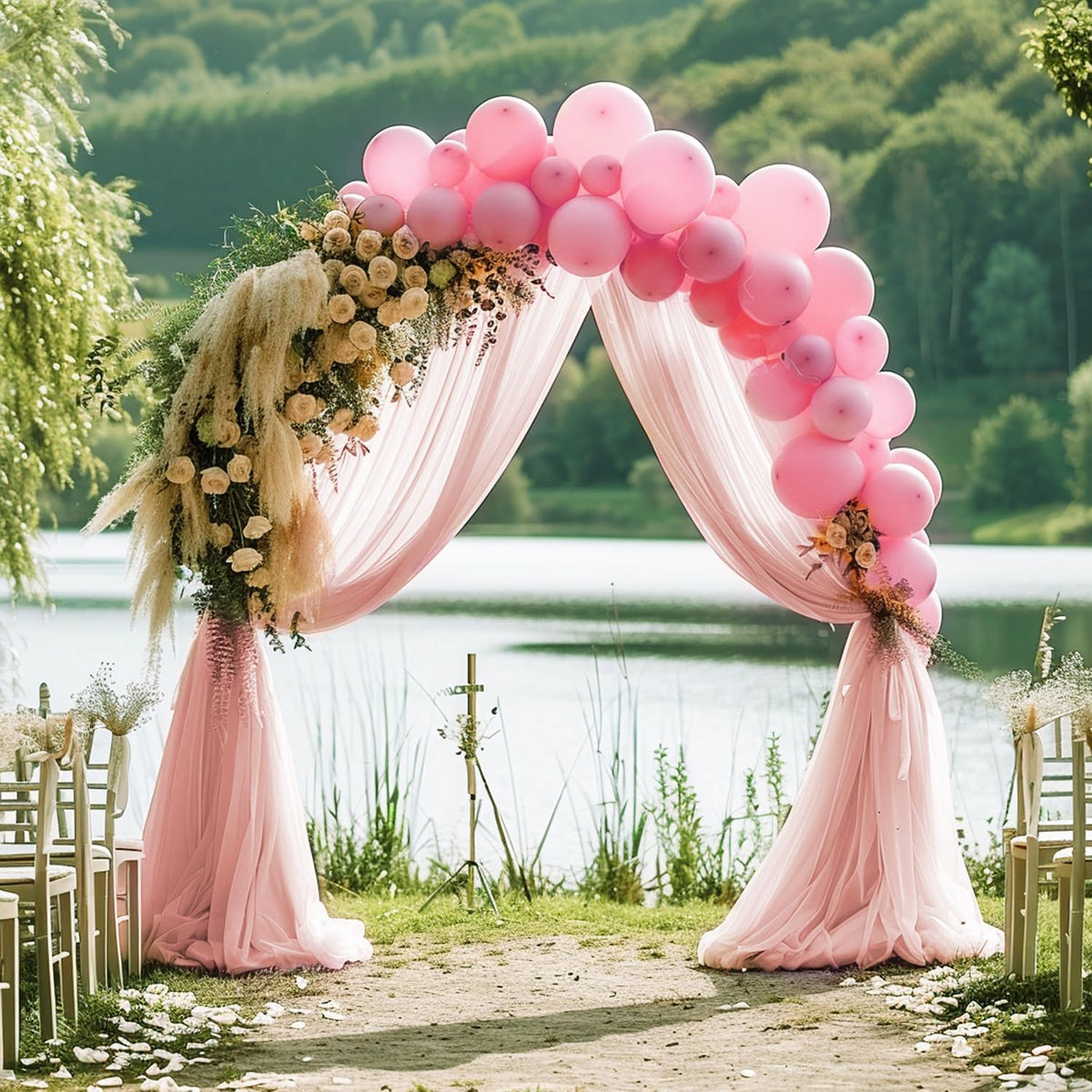 Wokceer Wedding Arch Draping Fabric 6 Panels 28.7" x 20FT Blush Drapes Sheer Fabric Backdrop Arch