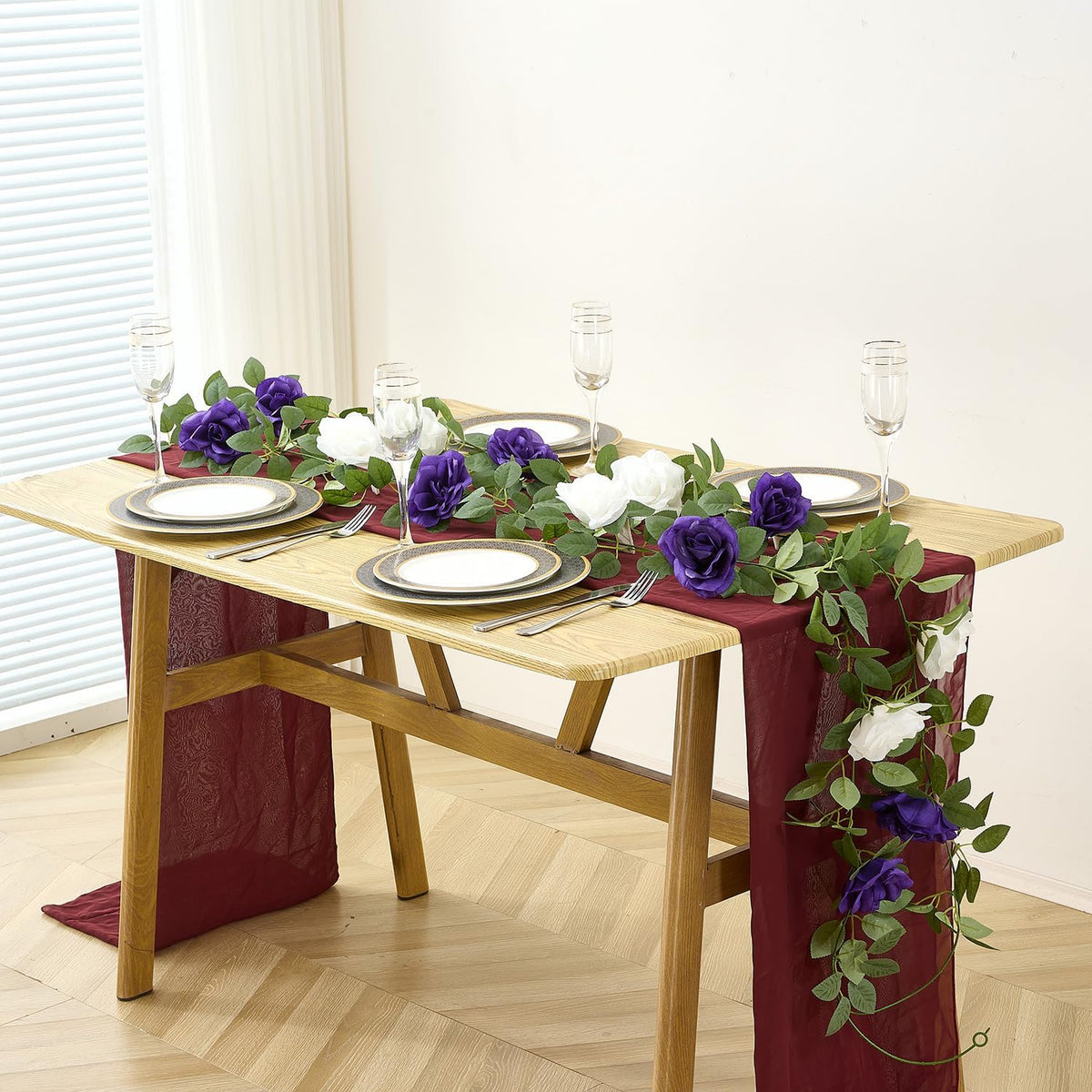 Carlita's Blooms Artificial Rose Garlands Purple Rose Vines Leaves Banners Hanging Floral Garland