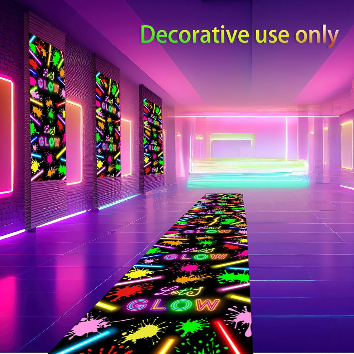 Haull 118 x 39 Inch Neon Light up Dance Floor Glow in The Dark Runner UV Reactive Blacklight Floor