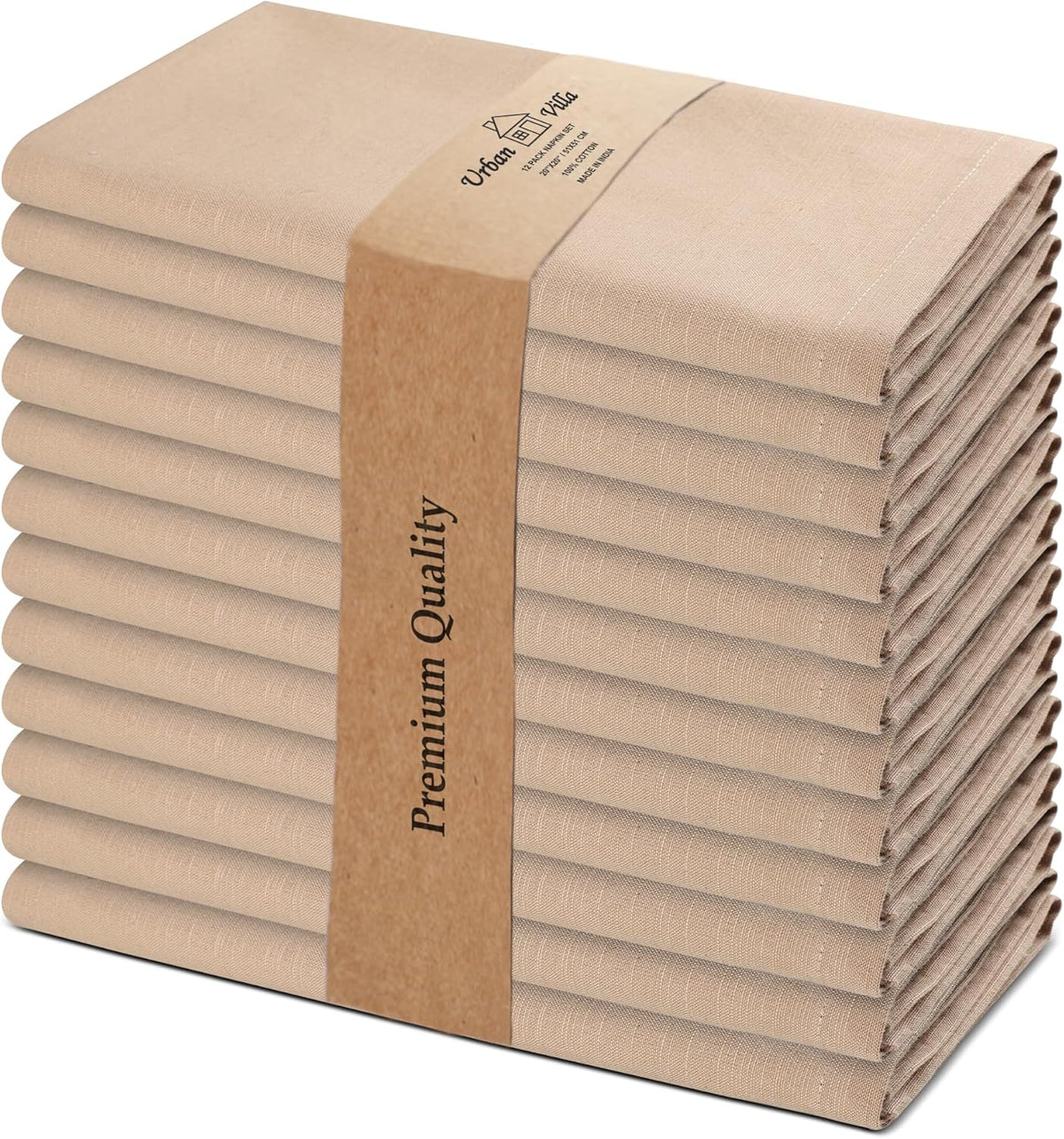 Urban Villa Dinner Napkins Solid Taupe Color Cloth Napkins (Set of 12) Oversized 20x20 Inches 100%
