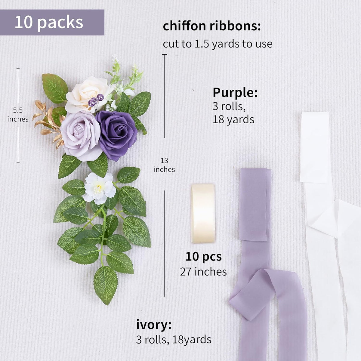10 Wedding Aisle Decorations for Ceremony - Purple Chair Flowers for Aisle Decor and Church Pew