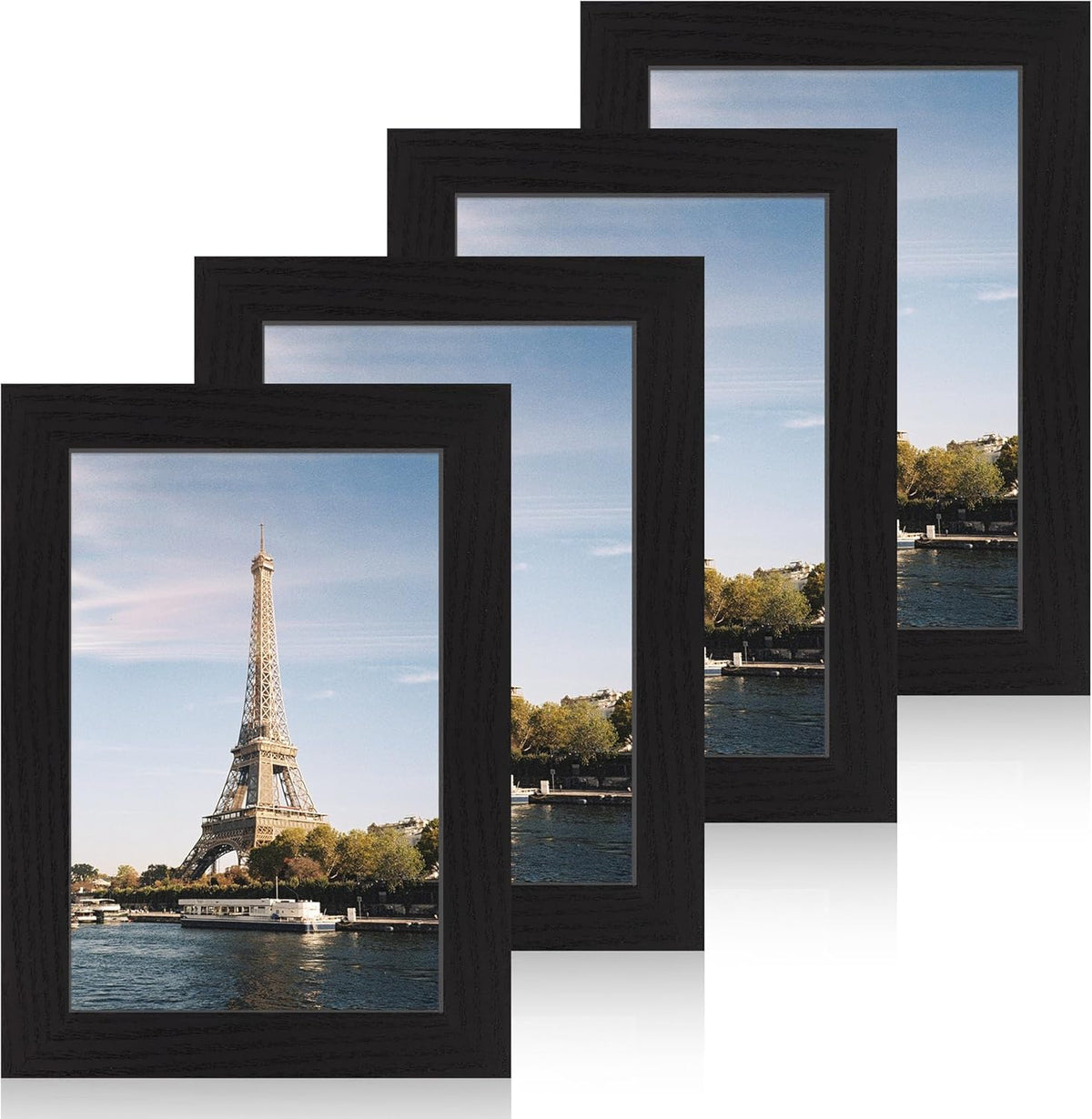 6x9 Picture Frame Set of 4, Black Frame with High Definition Glass, Wood Rustic 6 x 9 Photo Frames