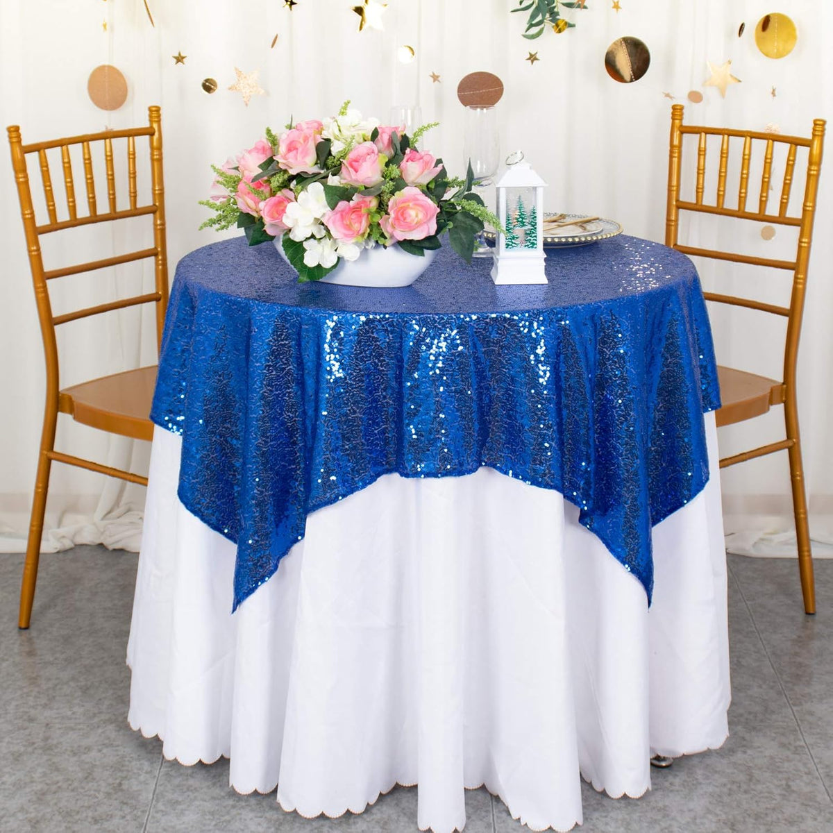 ShinyBeauty Sequin Tablecloth-Royal Blue Sequin Table Overlay and Sequin Tablecloth/Linen for