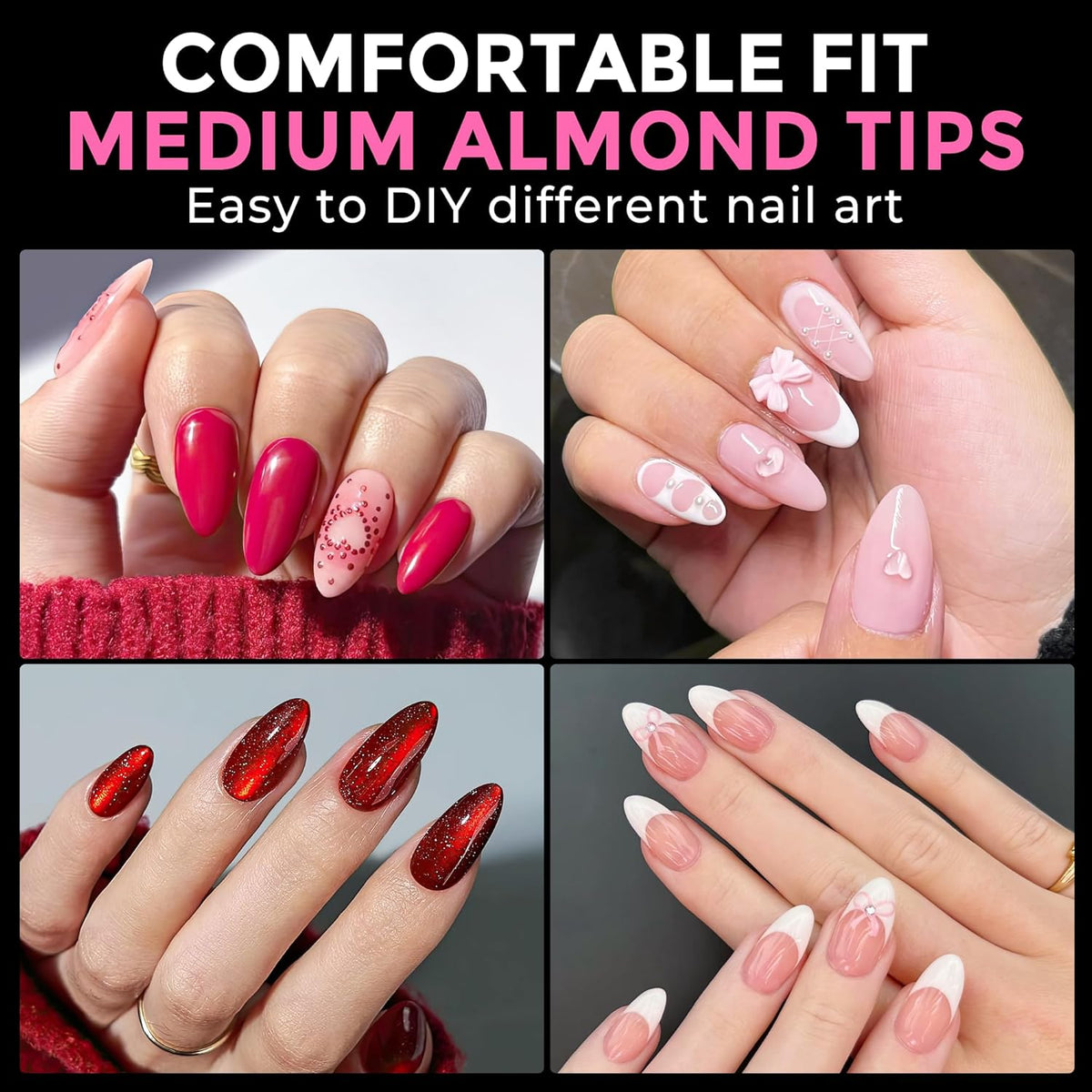 UNA GELLA Almond Nail Tips 216pcs Medium Almond Press on Nails Pre-shape Gel Fake Nails for Full