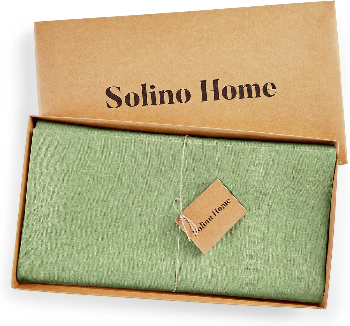 Solino Home Linen Tablecloth 52 x 52 Inch - 100% Pure Linen Laurel Green Square Tablecloth - Fete