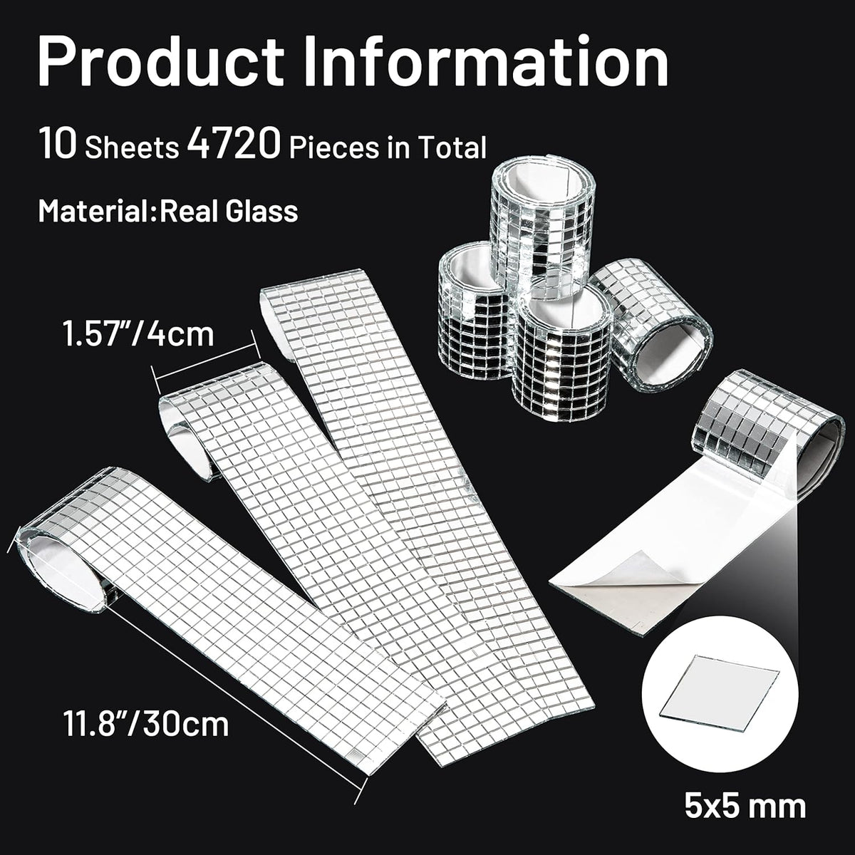 PP OPOUNT 4720 PCS Disco Ball Tiles, 5 x 5 mm Self-Adhesive Mirror Tiles for DIY Disco Balls, Mini