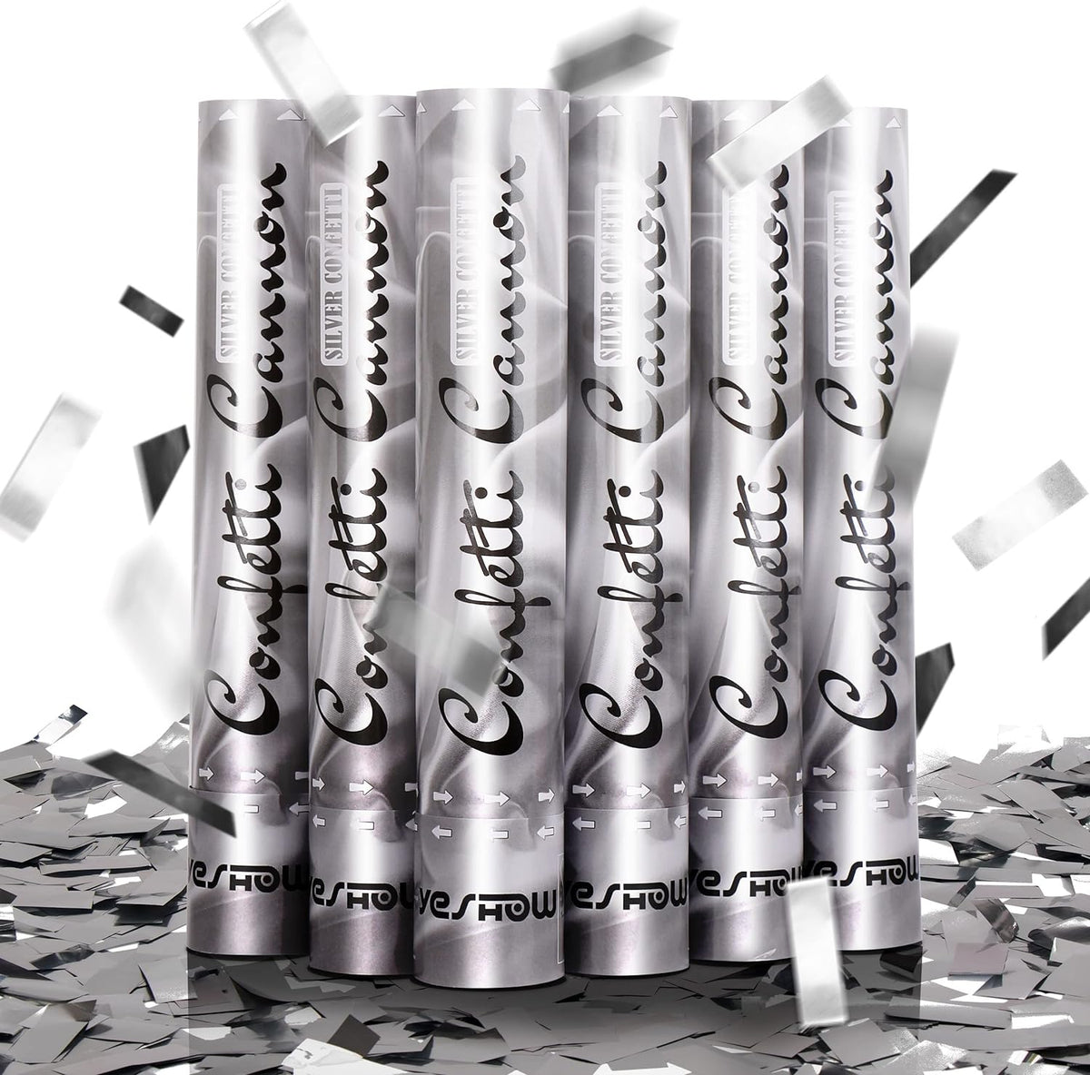 Confetti Cannon Party Poppers Shooters,(6 pack) YESHOW Confetti Blaster Silver Metallic for