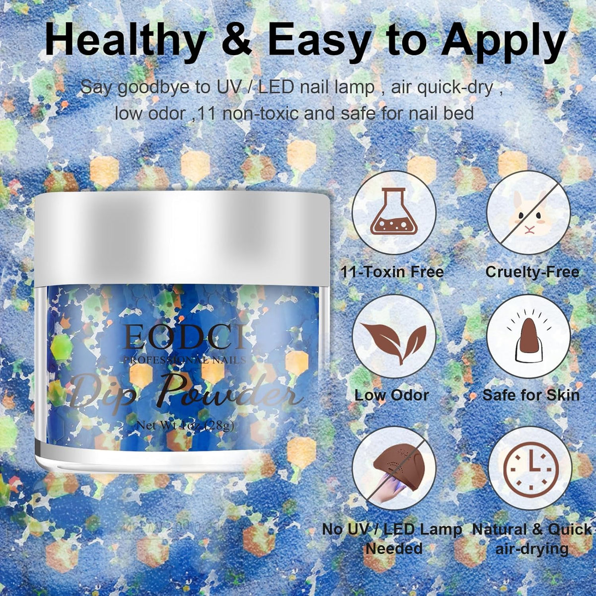 Dopamine Nail Dip Powder - Blue Glitter Hexagon Sequins Paillette Dip Powder Nails - Long-lasting