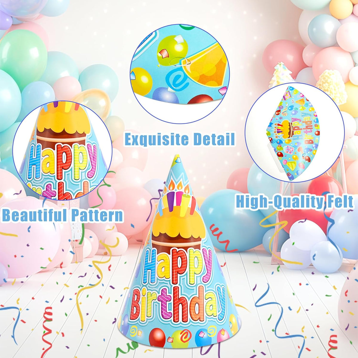 CANREVEL 12 PCS Party Hats for Kids and Adults, Party Headwear, Happy Birthday Hats, Birthday Party