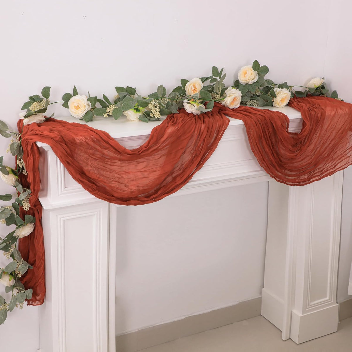 Snowkingdom 10 Ft Fall Table Runner Terracotta Cheesecloth, 120 inch Long Rust Burnt Orange Cheese