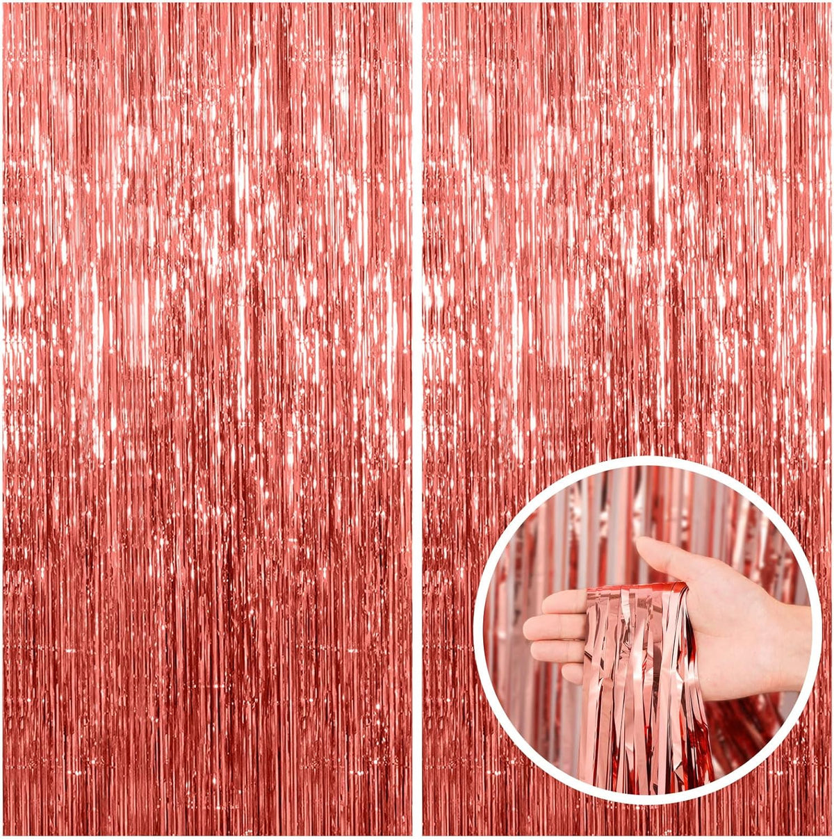 2 Pack Rose Gold Fringe Curtain Backdrop Birthday Bachelorette Party Decorations Metallic Tinsel