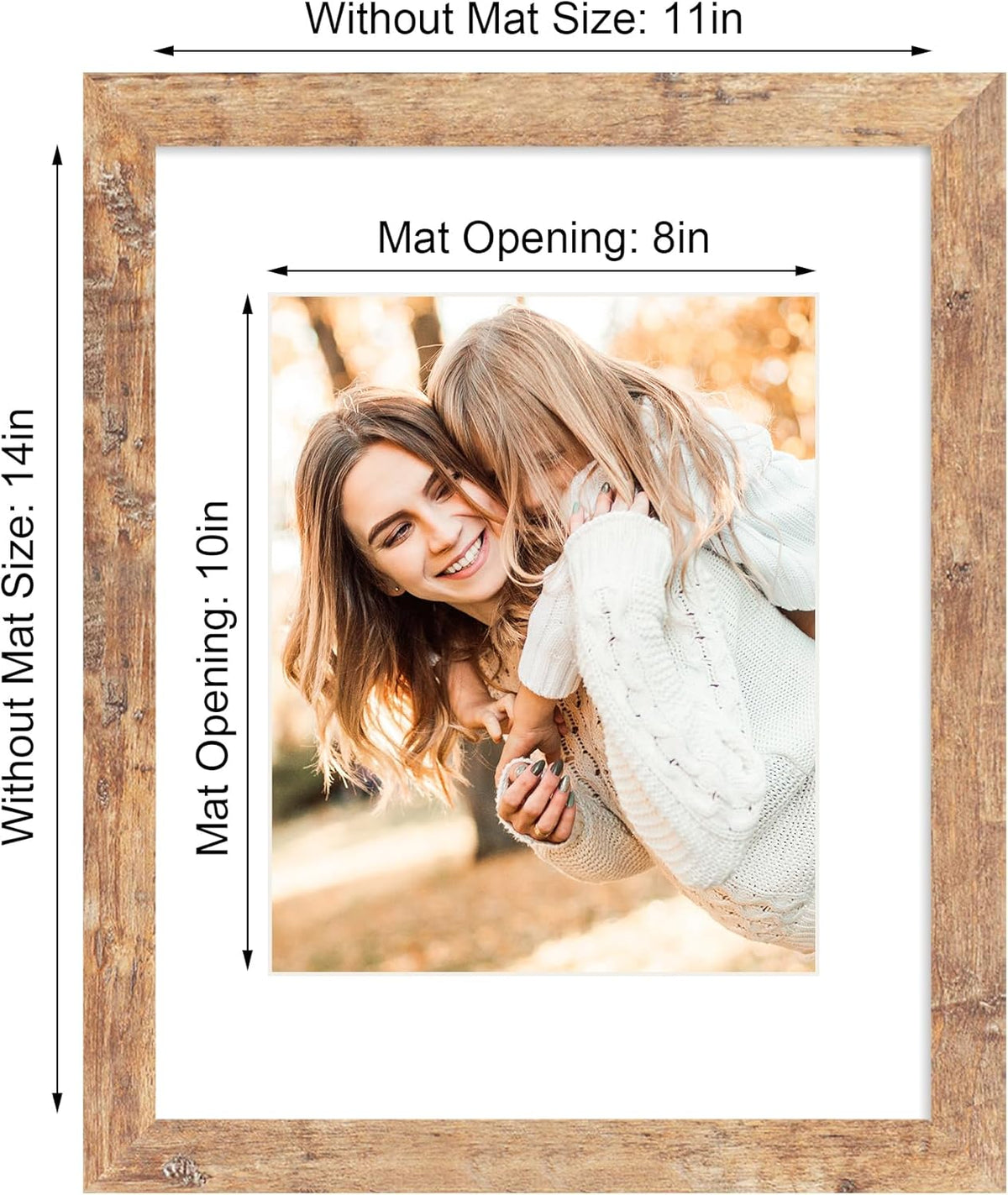 11x14 Picture Frame Set of 4 with Tempered Glass, Rustic Brown Frame Display 8x10 Pictures with Mat