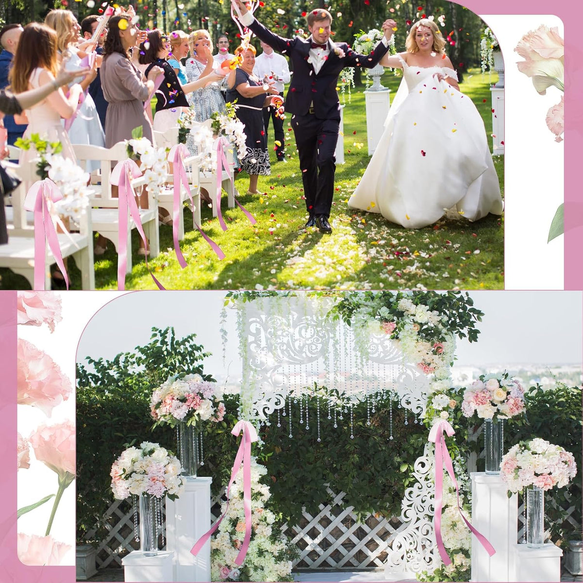 24 Pcs Large Wedding Pink Ribbon Bows for Wedding Chairs Decorative Ribbon Sashes for Pew Back