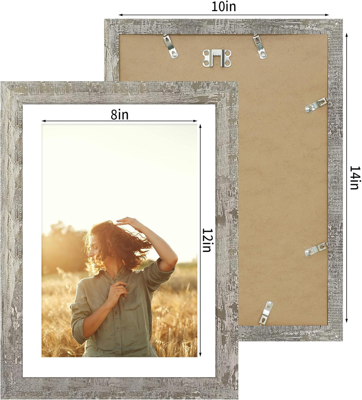 10x14 Picture Frame Set of 4 with Tempered Glass, Distressed Moss Green Frames Display 8x12 Picture