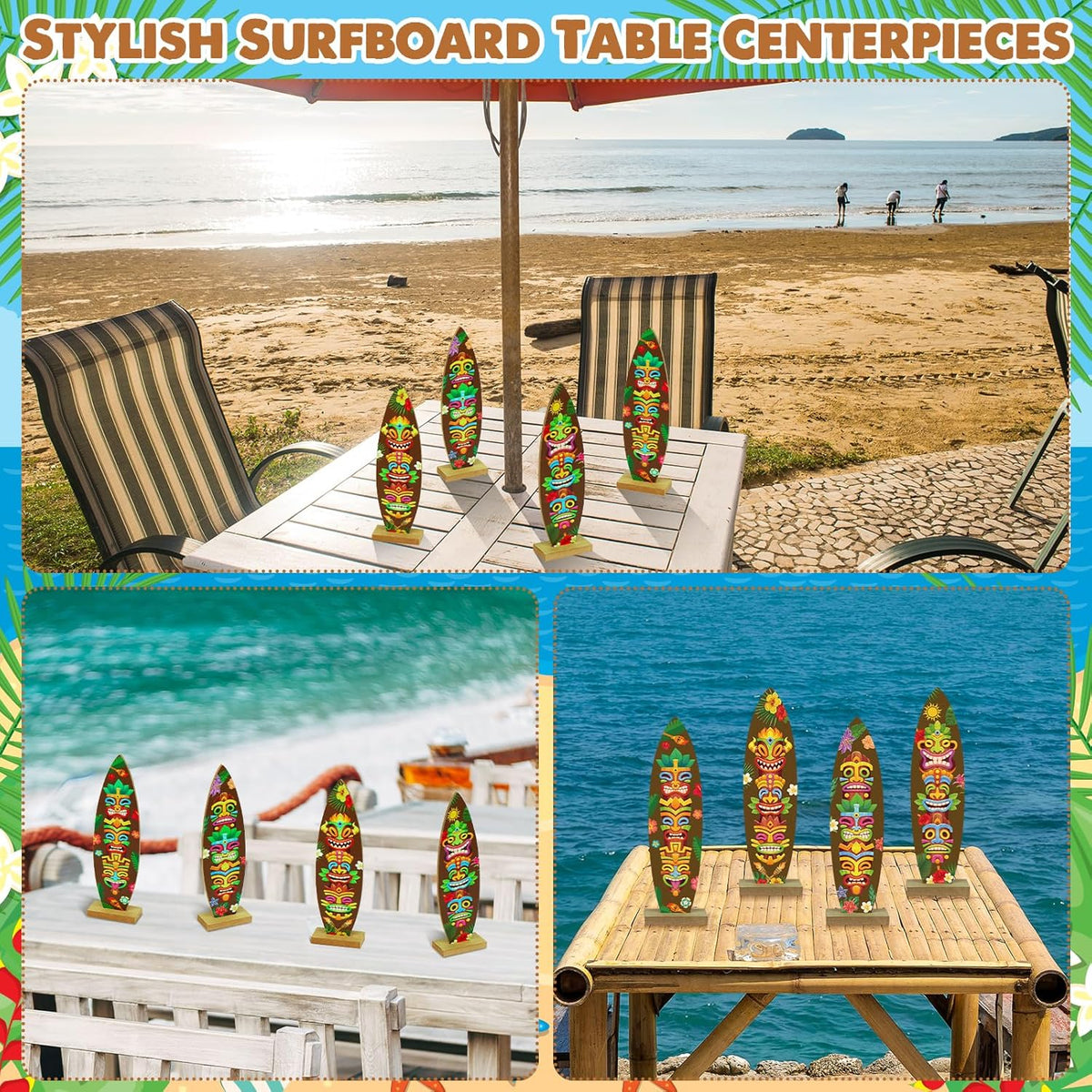 4 Pcs Surfboard Decorations for Party Welcome to Paradise Sign Tropical Bar Table Centerpieces