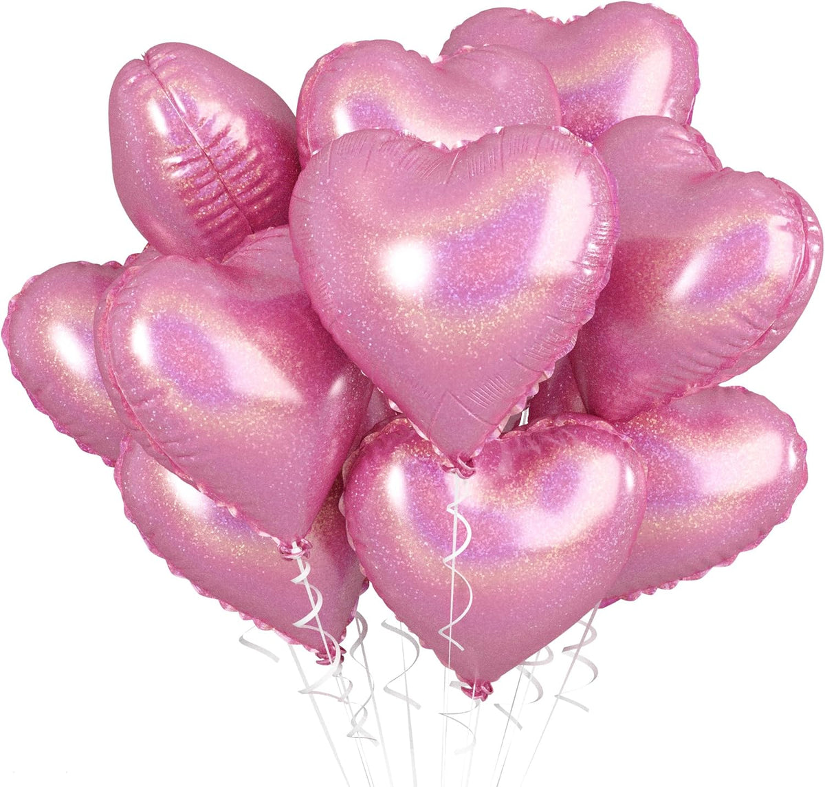 Biapian Light Pink Heart Balloons, 10PCS Glitter Pink Heart Shape Balloons Foil, 18inch Pastel Pink