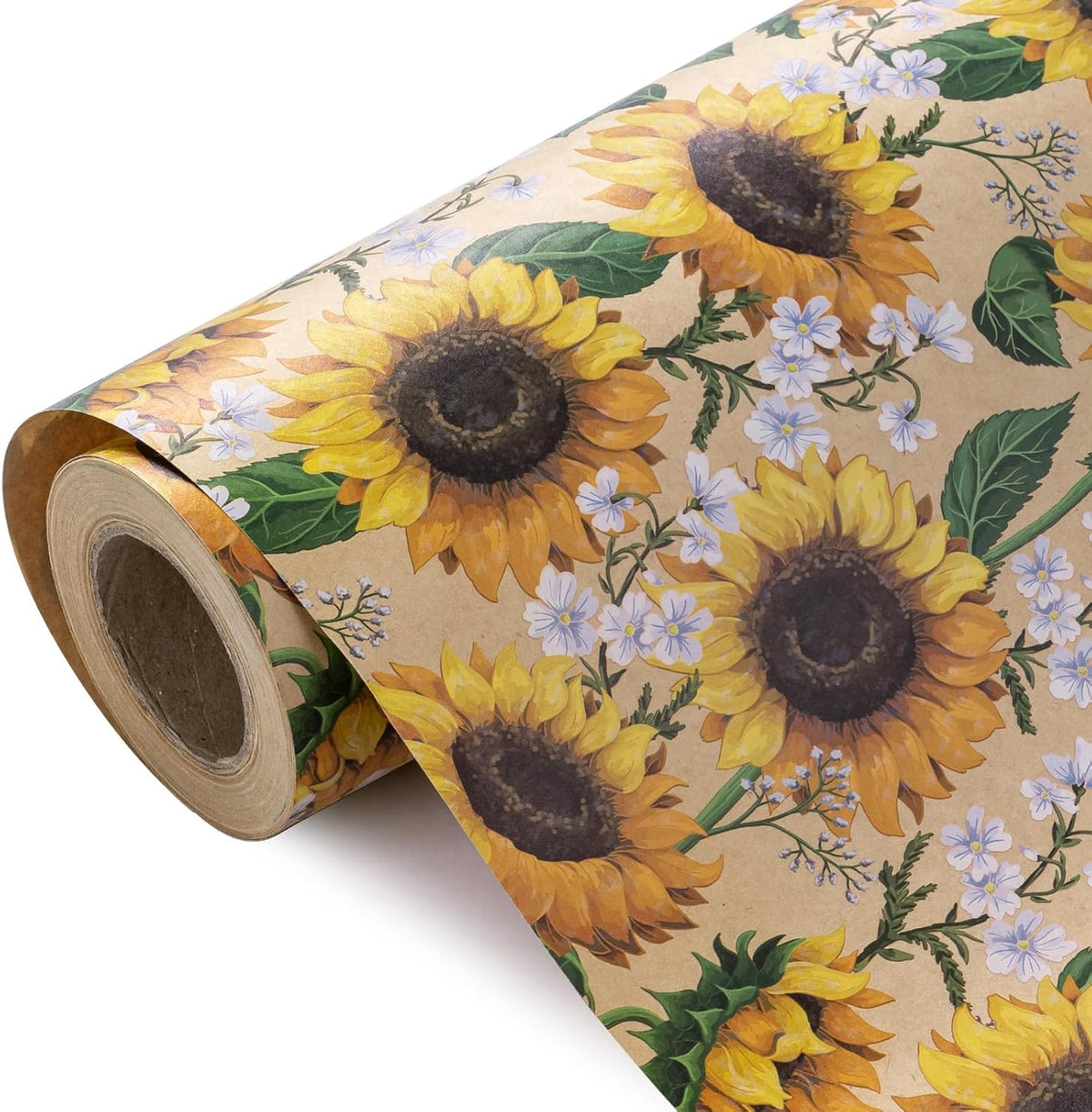 WRAPAHOLIC Kraft Floral Wrapping Paper Roll - Mini Roll - 17 Inch x 9.8 Feet - Sunflower Wrapping