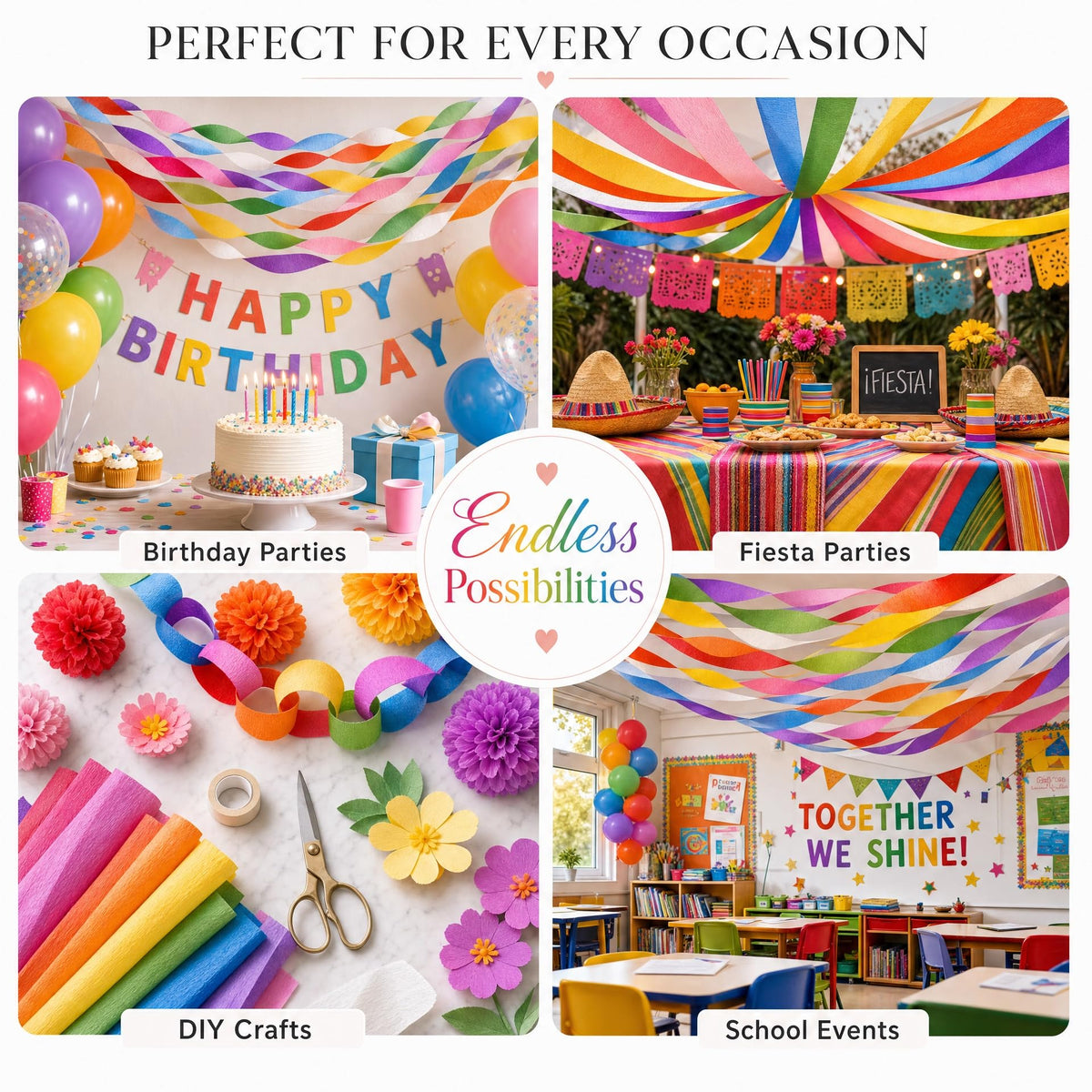8 Crepe Paper Streamers, 656ft Pack of Rainbow Streamers Party Decorations