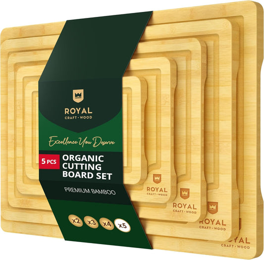 ROYAL CRAFT WOOD Wooden Cutting Boards for Kitchen Meal Prep & Serving - Bamboo Wood Serving Board