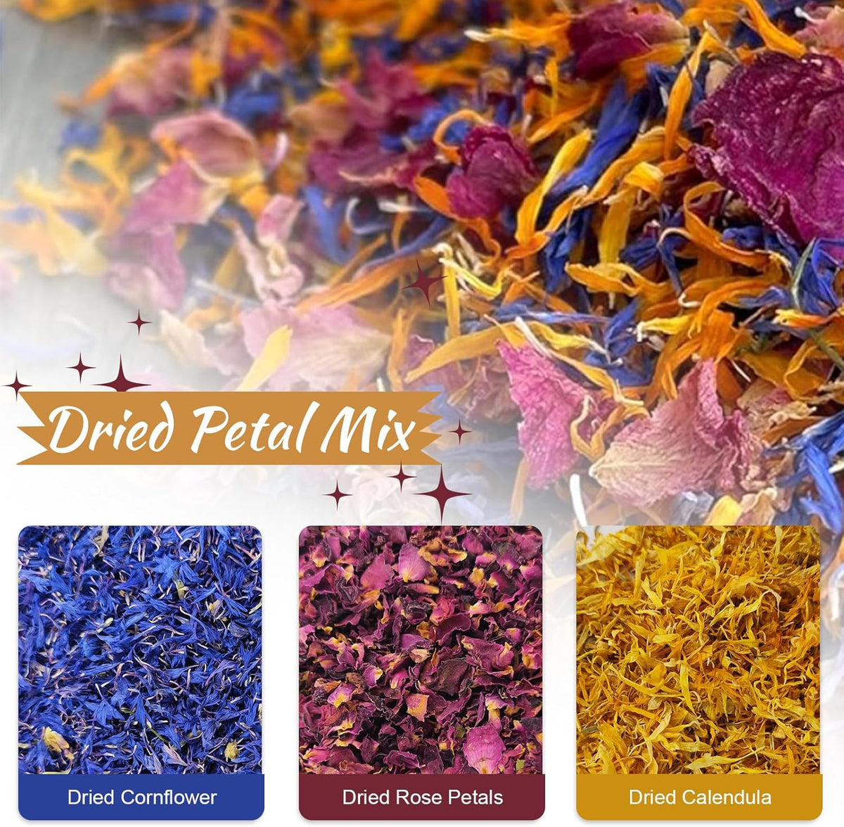 Dried Flower Petals Blend 1oz Natural Dried Rose Petals, Calendula, Cornflower for Cake