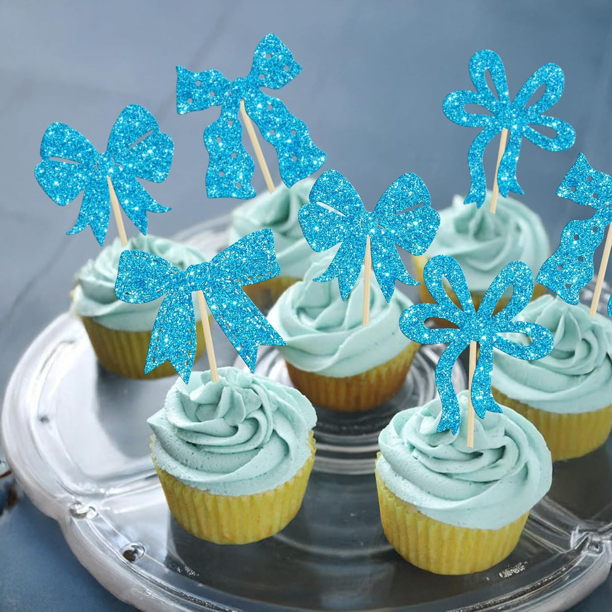 Ephlyn 24Pcs Bow Cupcake Toppers Bow Birthday Cake Topper Girls Birthday Party Decorations Bowknot