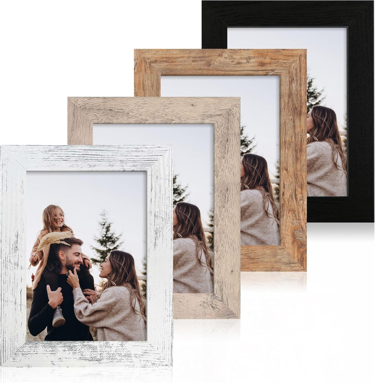 5x7 Picture Frame Set of 4 with High Definition Real Glass, Mixed Color Wood Photo Frames for