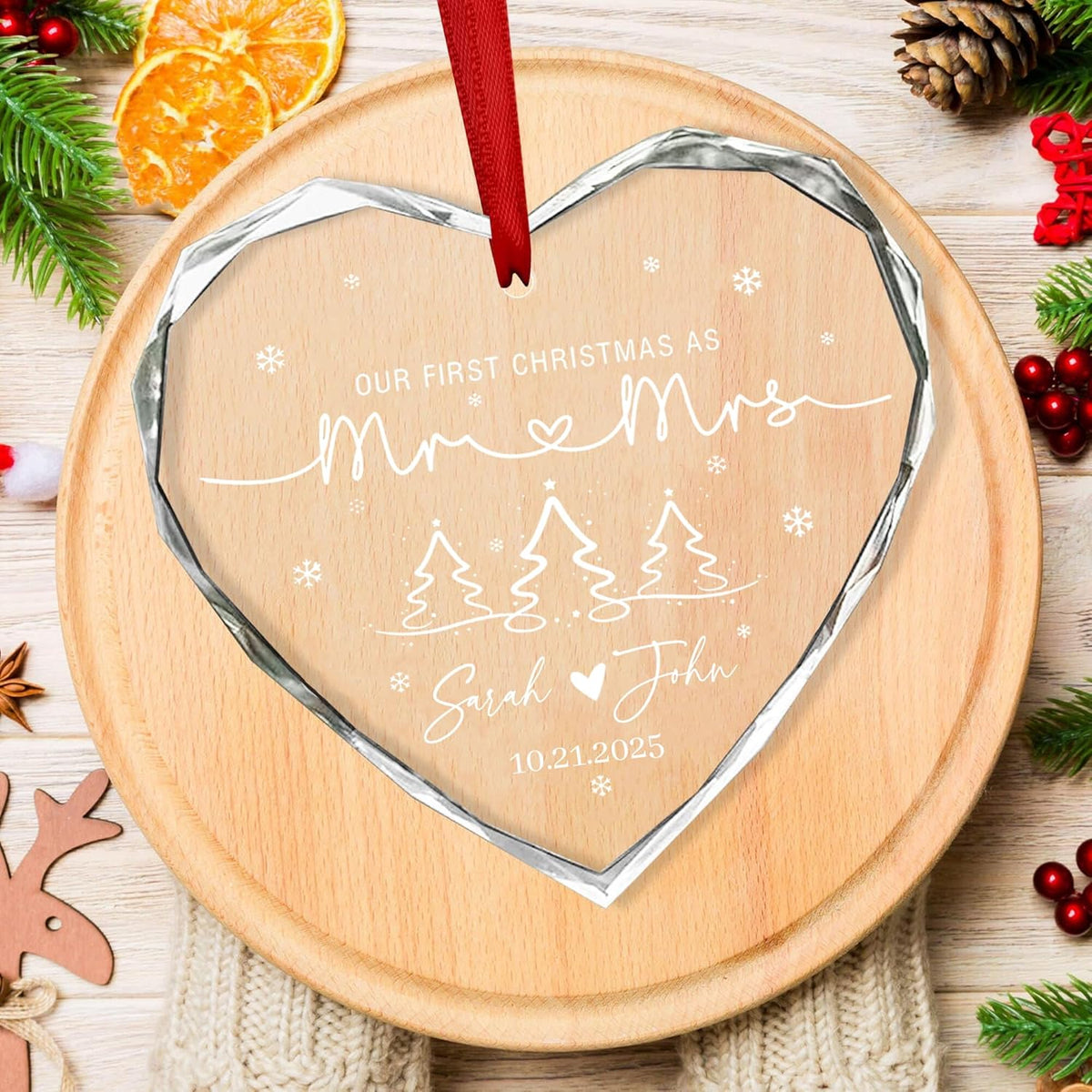 Personalized Glass Ornament 2025 for Married Couples with Name, Custom Wedding Keepsake Gift for
