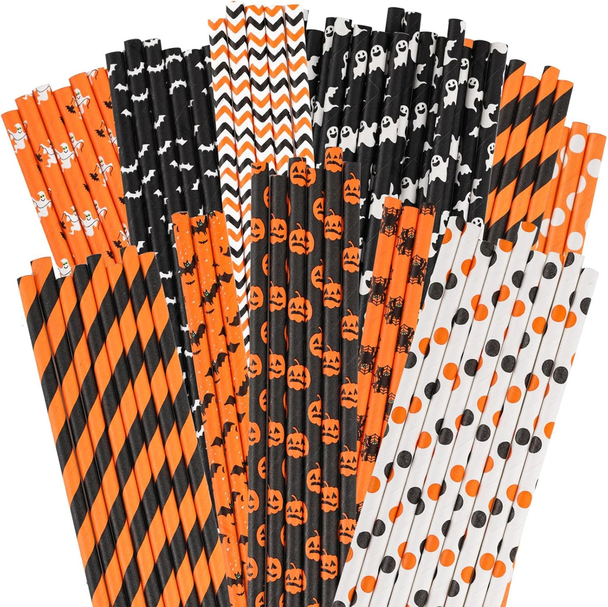 HANSGO Halloween Paper Straws, 70PCS Paper Drinking Straws Bulk for Halloween Party Favor Cupcake