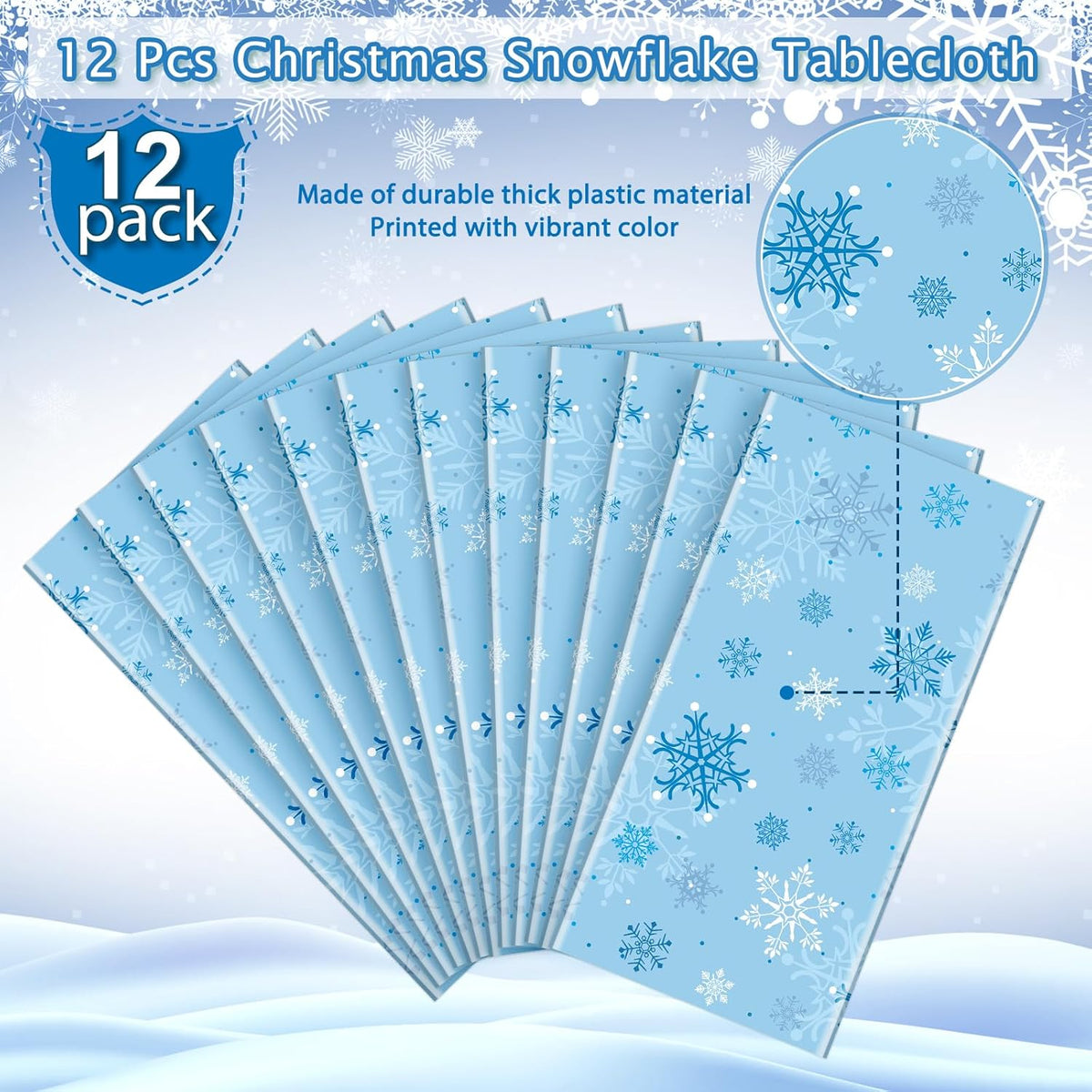 12 Pieces Christmas Snowflake Party Tablecloth Decorations,Plastic Ice Blue and White Winter