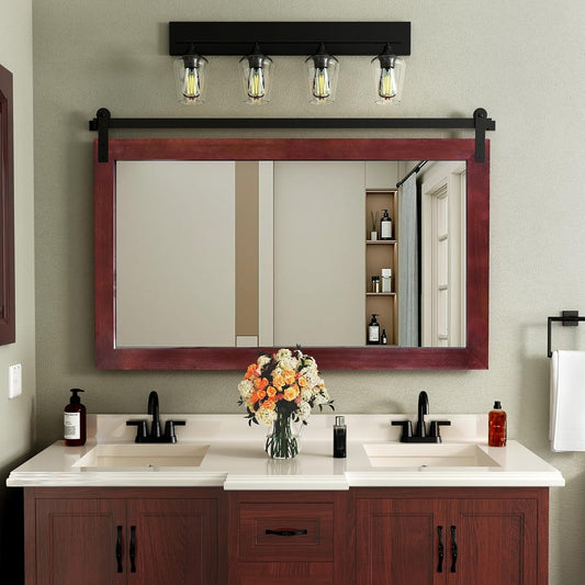 COGOOD Farmhouse Bathroom Mirror - 49 x 30 Large Rectangle Barn Door Mirror for Vanity, Bedroom