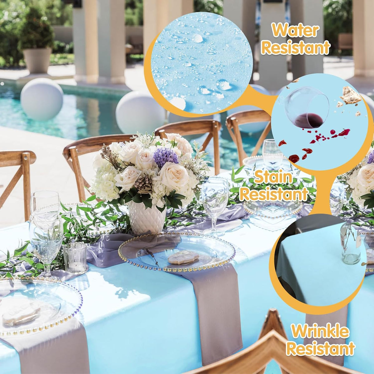 BRILLMAX 6 Pack Light Blue Tablecloths for 6 Foot Rectangle Tables 90 x 132 Inch - 6ft Rectangular