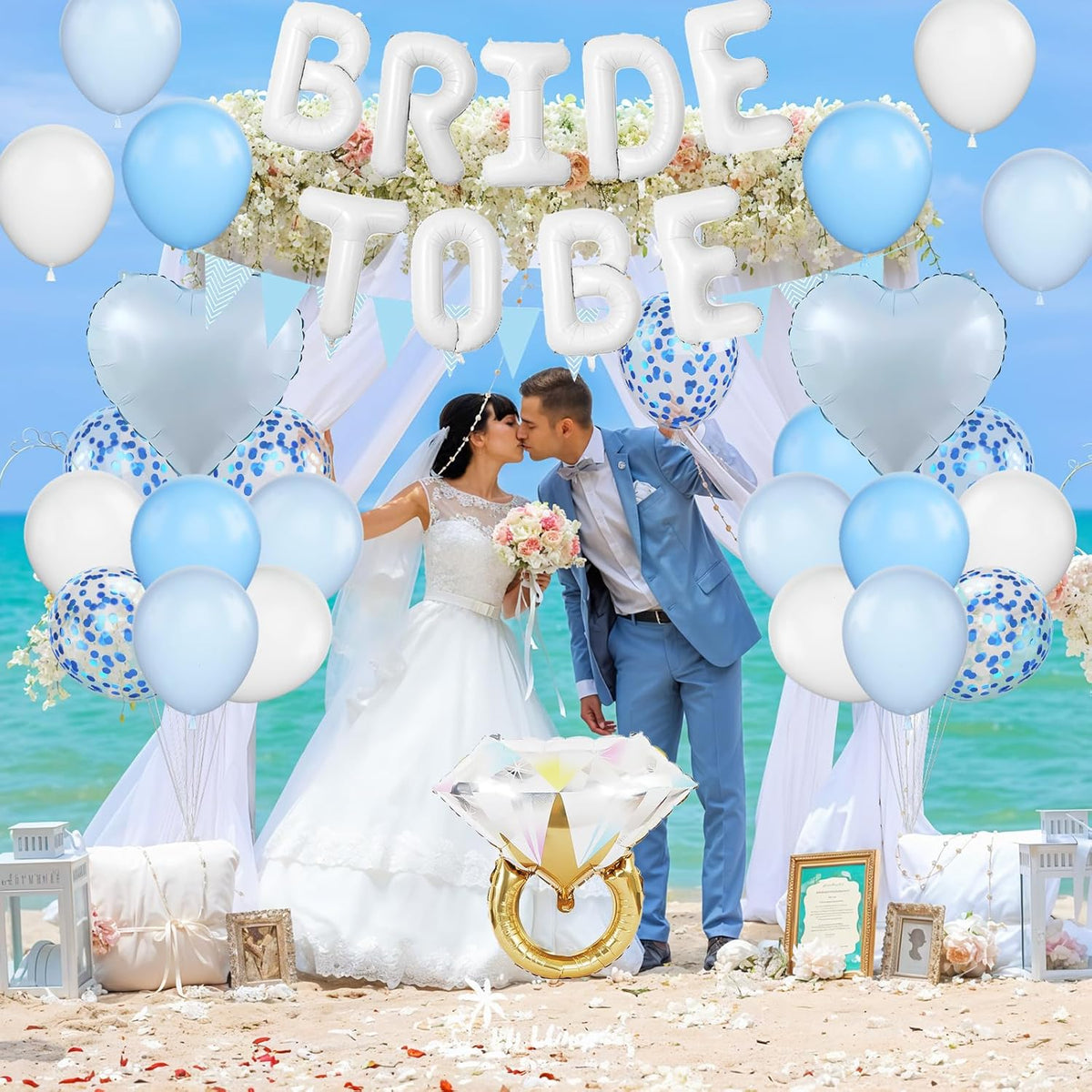 Blue White Bachelorette Party Decorations, White Bride To Be Bridal Shower Balloons Decorations