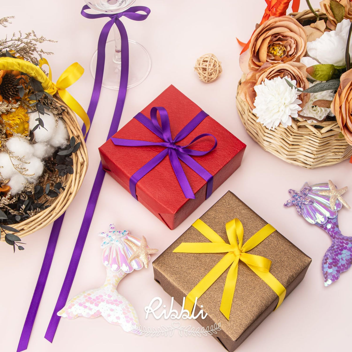 Ribbli Double Faced Maize Yellow Satin Ribbon,3/8” x Continuous 25 Yards,Use for Bows Bouquet,Gift