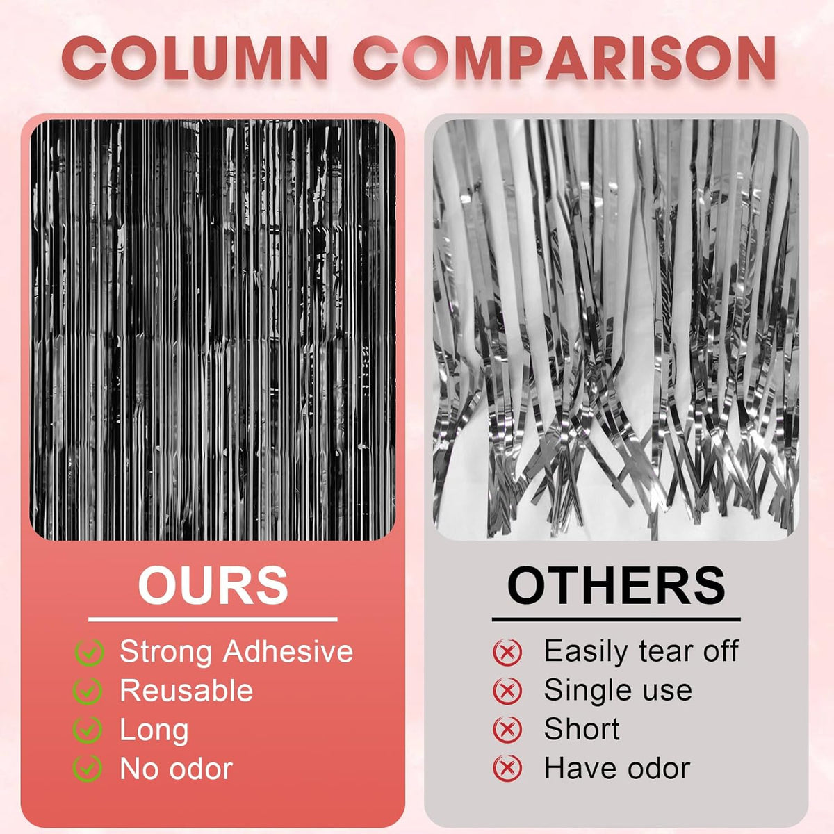 2 Pack Laser Black Foil Fringe Backdrop Curtains, Tinsel Streamers Birthday Party Decorations
