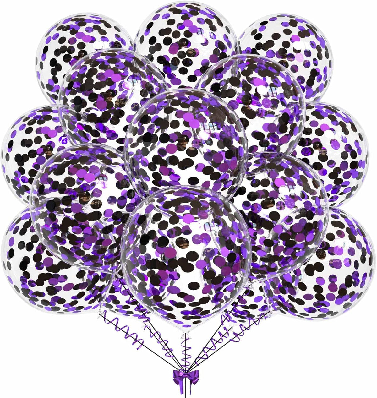 50pcs Purple and Black Foil Confetti Balloons,12 inch Latex Balloon with Purple Black Confetti