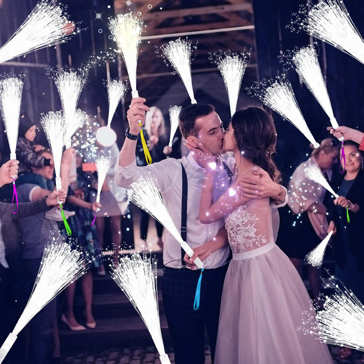 76 PCS White Fiber Optic Sticks, LED Fiber Wands, Fiber Optic Wand with 3 Light Modes, Glow in the